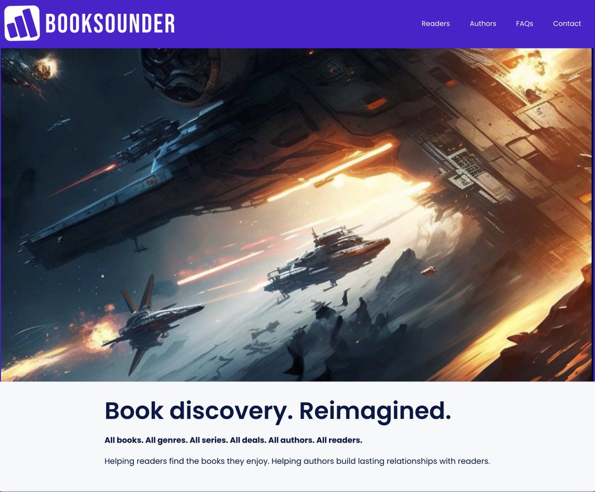 BookSounder's tweet photo. BookSounder is a #BookDiscovery service that helps readers find the books they enjoy, and lets authors build audiences & successful writing careers. Our landing page just went live at https://t.co/pWlwabatAD #BookPublishing #BookMarketing #bookPromotion #BookTech #selfpublishing https://t.co/JFx94A89RO