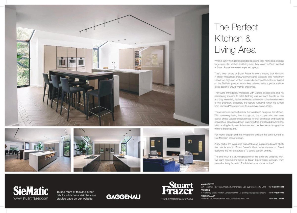 Looking fabulous in @liveribblevalley magazine A luxurious kitchen and living space #StuartFrazer #Noseriousalternative