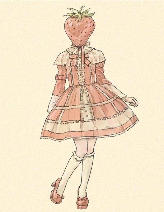 1/5はイチゴの日なので、イチゴ頭ちゃん再掲します #イラスト #異形頭 #objecthead 