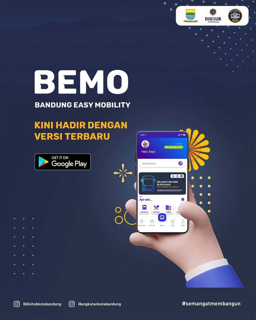 Halo wargi, Aplikasi BEMO sudah dapat diunduh kembali.

Yuk gunakan kemudahan menggunakan Aplikasi BEMO versi 2.0 untuk mengetahui informasi posisi bus TMB dan <a href="/bus/">Business</a>.bandros yang bisa diunduh melalui Playstore perangkat androidmu.

Semakin mudah dengan BE… instagr.am/p/CnBzIAVBi1l/