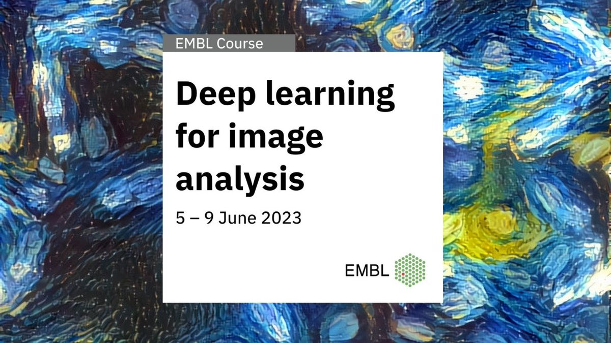 EMBLEvents's tweet photo. Do you want to apply deep learning-based methods to your own data and #microscopy image analysis problems? Join us at #EMBLDeepLearning, our coding-heavy course where you can learn just that!
📅 5 – 9 June 2023
📩 Apply by 13 March
📍 EMBL Heidelberg
🔗 https://t.co/YWMOX52rVg https://t.co/uCKnZS5qxB