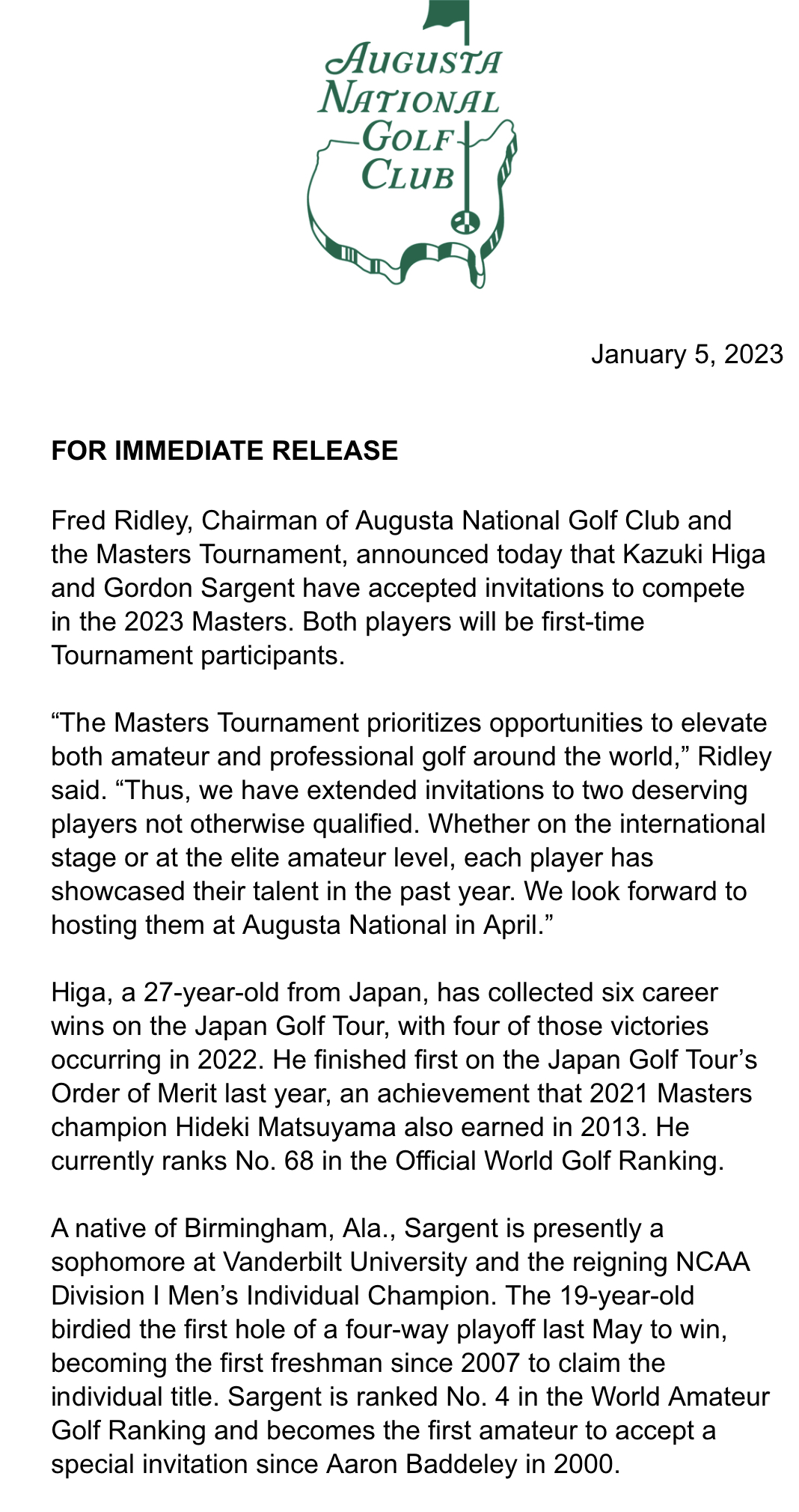 Official invitations for 2023 Masters Tournament sent out to eligible players