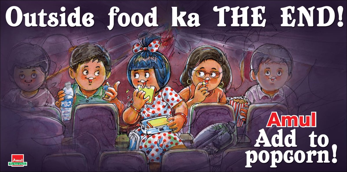 Amul_Coop's tweet photo. #Amul Topical: Ruling disallows home food inside cinema halls! https://t.co/y53mjmhoTY
