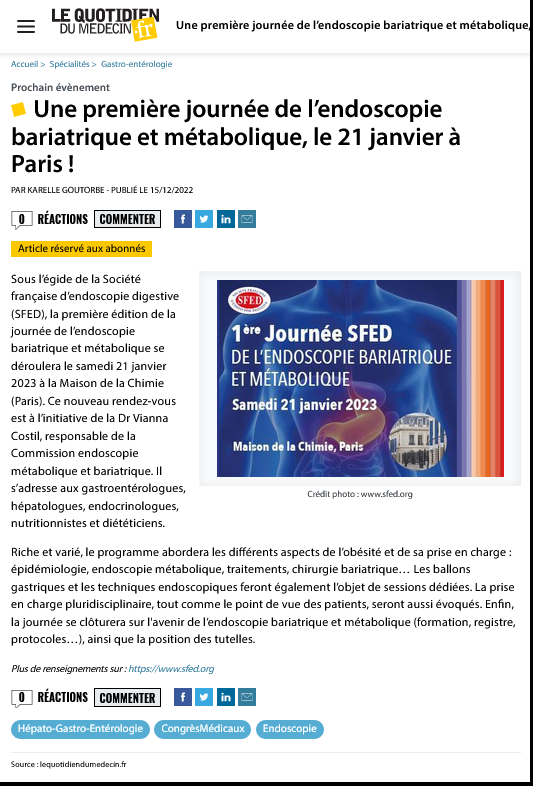 SFED_Endoscopie's tweet photo. Merci @leQdM pour votre article et cette mise en lumière ! #JEBEM #endoscopiedigestive #ballongastrique #sleevegastroplastieendoscopique
Pour en savoir plus ➡️https://t.co/B5OZ6AWSMP https://t.co/4J8GrUEX7V