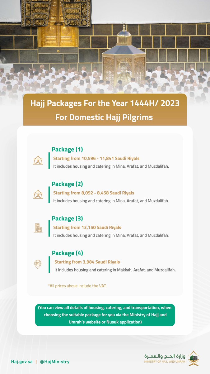 myksanet's tweet image. Ministry of Hajj and Umrah Announces 4 Hajj Packages for Domestic Pilgrims.
#BREAKING #SaudiArabia