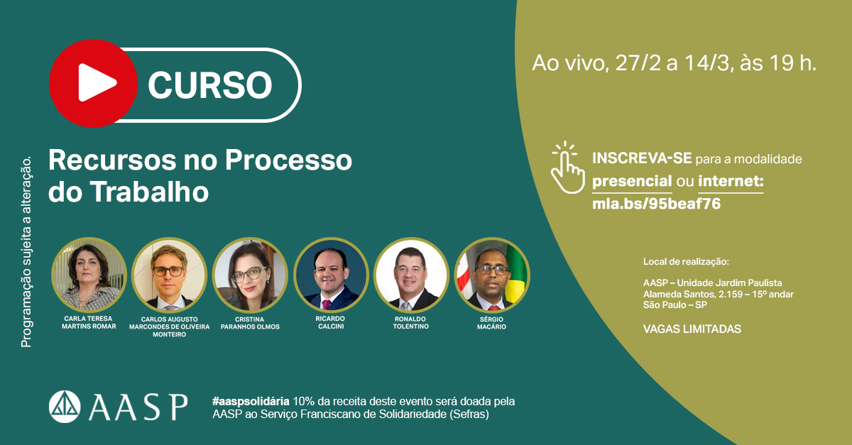 aasp_online's tweet photo. Dia 27/2, começa o curso Recursos no processo do Trabalho. Aproveite a oportunidade de aperfeiçoamento para se destacar no mercado de trabalho.
Garanta sua inscrição https://t.co/gY1cPmp3xd
#aasp #aquiéadvocacia #curso #processodotrabalho #carreira https://t.co/u7py0jmXkX
