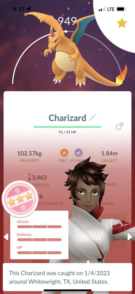 SavageCoyote25's tweet image. My sons hundo Charizard; he got it trading with me last night and was SUPER excited because, I mean, it’s a stinkin’ Charizard! 

#PokemonGO #pokemonhundo #hundo #Charizard