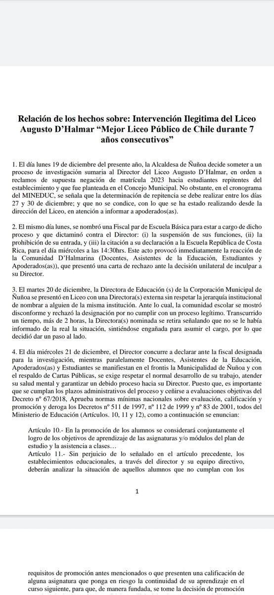 pepe_auth's tweet photo. Comparto motivaciones de la toma del Liceo Augusto D'Halmar, el colegio público de mejor rendimiento en los últimos años, denunciando el acoso de la Alcaldía de Ñuñoa a su equipo directivo. Hay q premiar a los q lo hacen bien, no castigarlos https://t.co/o1NSMsXk10