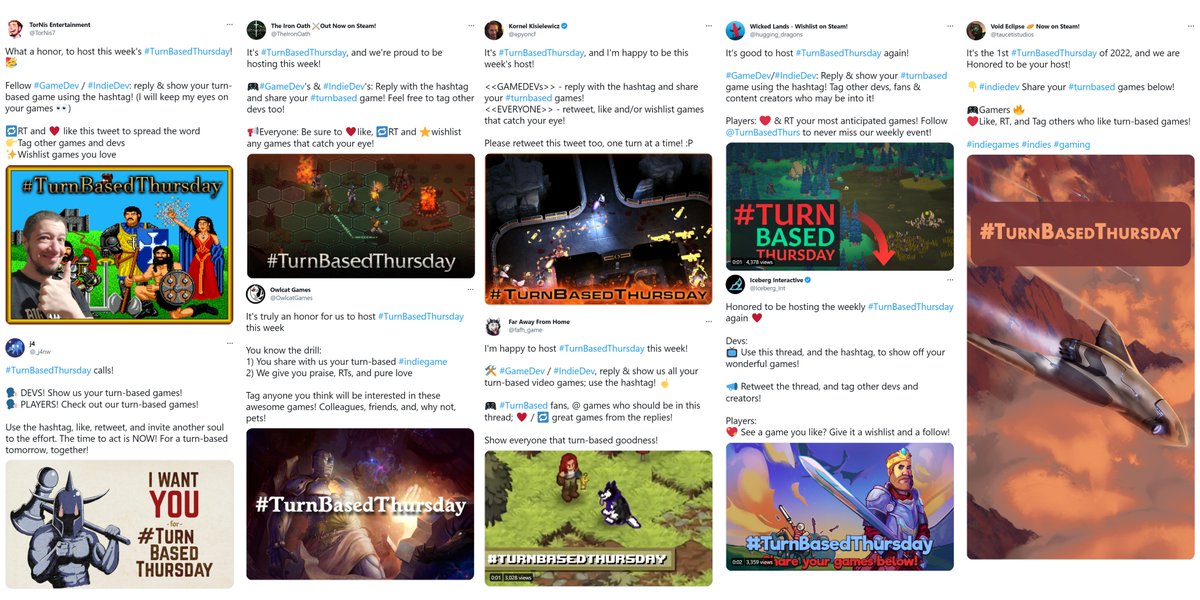 TurnBasedThurs's tweet image. (2/6) By bringing the community together to promote a single thread each week, our weekly showcases have become one of the best places on twitter for content creators, players, publishers, and more to find new, upcoming, and indie turn-based games. 🎉