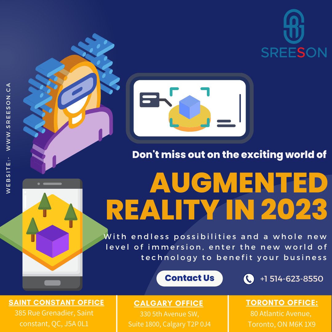 SreesonCanada's tweet image. Don't miss out on the #excitingworld of #augmentedreality this #newyear. With #newlevel of #immersion, enter the #newworld of #technology to #benefit your #business.  bit.ly/sreeson-whatsa… 

#virtualreality #digitalart #mixedreality #augmentedrealityapp #goals2023  #tech2023