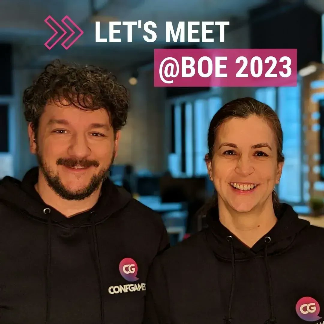 Nutzen Sie die Chance und erleben Sie das neue CONFGAMES live auf der BOE (boe-international.de) in Dortmund am 11./12.01.2023. Erfahren Sie, wie wir Sponsoren begeistern und Besucher aktivieren und Ihr Event so zu einem Erfolg führen.

#engagement #boe2023 #standE22 #halle7