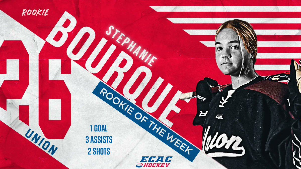 ecachockey's tweet photo. Bourque is bringing it, scoring her first collegiate goal this weekend and adding three assists!

The @UnionWHockey freshman is #ECACHockey Rookie of the Week! https://t.co/fteDYaco3w