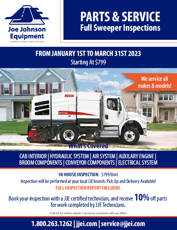 Joe Johnson Equip (@joejohnsonequip) on Twitter photo No need to brush off these savings! Sweeper inspections and 10% off parts for work done from now until March 31st!
Download the full flyer here: jjei.com/wp-content/upl…
1.866.648.7257 | parts@jjei.com
#JJE #PartsPromotion #Parts #EquipmentParts #Elgin #Sweeper #StreetSweeper No need to brush off these savings! Sweeper inspections and 10% off parts for work done from now until March 31st!
Download the full flyer here: jjei.com/wp-content/upl…
1.866.648.7257 | parts@jjei.com
#JJE #PartsPromotion #Parts #EquipmentParts #Elgin #Sweeper #StreetSweeper