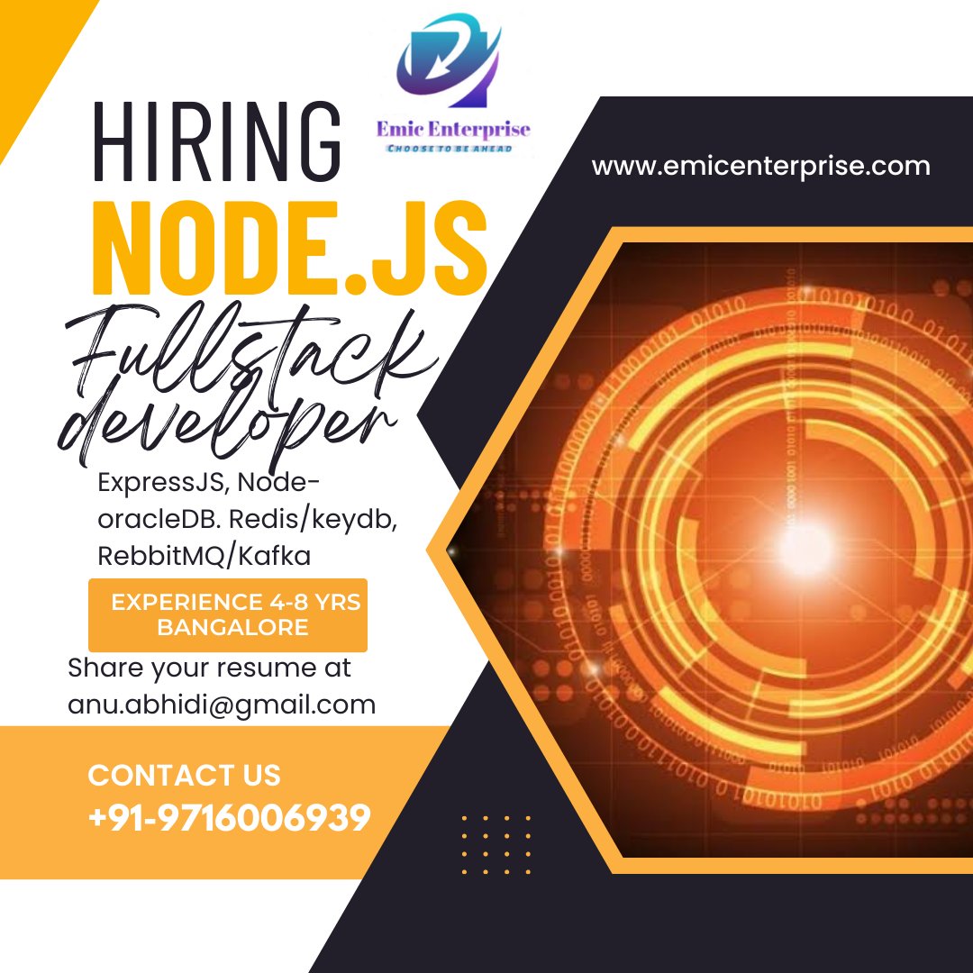 emicenterprise's tweet photo. #jobpost#jobpostings #jobposts #jobposition #jobs #jobs2022 #jobsearching #jobsearch #jobSeekers #hiring #hiringnow #recruitment #ITJob #itjobsearch #emicenterprise #nodejs #nodejsdevelopment #nodejsjobs  #nodejsdeveloper #nodejshiring #jobsinbangalore #bangalorejobs https://t.co/KwyjzLlAoQ