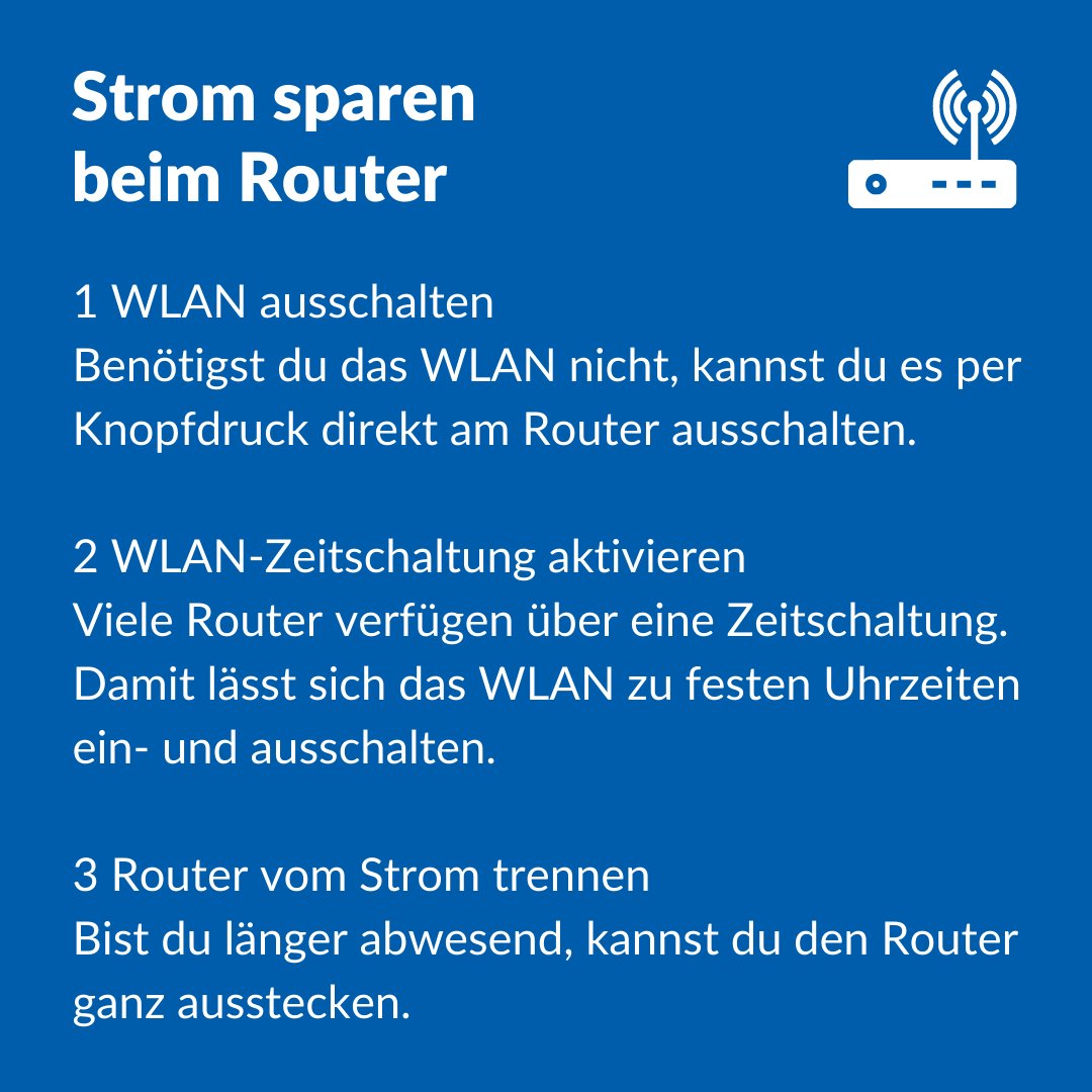 Moderne Router verbrauchen wenig Strom. Nichtdestotrotz lässt sich auch hier Strom sparen. Am meisten Energie verbraucht das WLAN-Modul des Routers.

#stromsparen #router #internet #iway