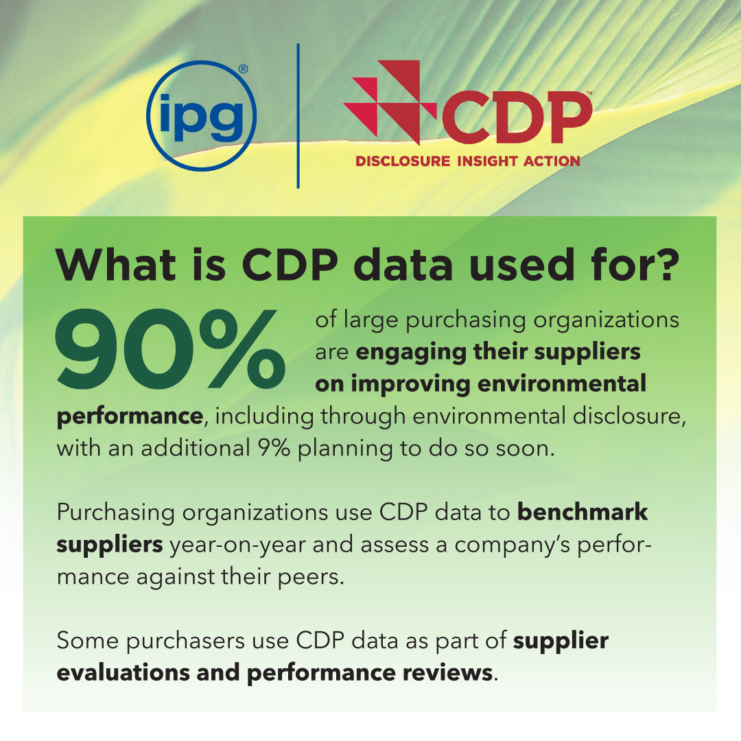IPGtape's tweet photo. 90% of large purchasing organizations are engaging their suppliers on improving environmental performance!

This is why disclosing through the @CDP is important to IPG. Learn more: https://t.co/nI5vRwiBH6

#cdpdisclosure #cdp https://t.co/TwQHyMkkfY