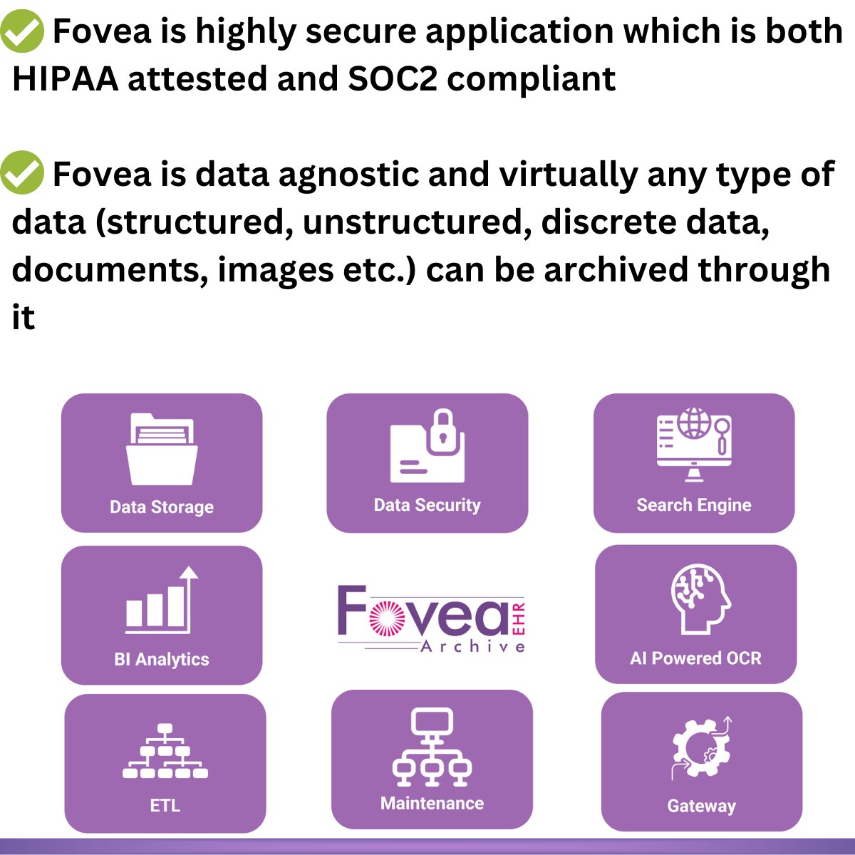 TriyamInc's tweet image. As your healthcare organization looks to 2023, you may be wondering what to do with your legacy EHR/EMR data. Swipe to know how our data archival SaaS platform ‘Fovea EHR Archive®’ can help meet your healthcare data management needs.
#healthIT #dataarchive #Fovea #IAmTriyam