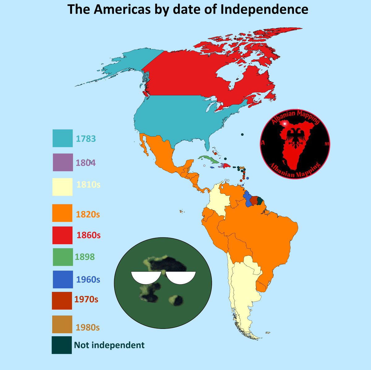 valaneymapper's tweet photo. 1. The Americas by date of independence
2. Last time when European countries were occupied
#maps #map #geography #cartography #mapping #travel #europe #america #history #world #mapart #vintage #cartografia #gis #earth #mapas #mapmaker #worldmap #mapstagram #geografia #design https://t.co/ItGhfCeuVR