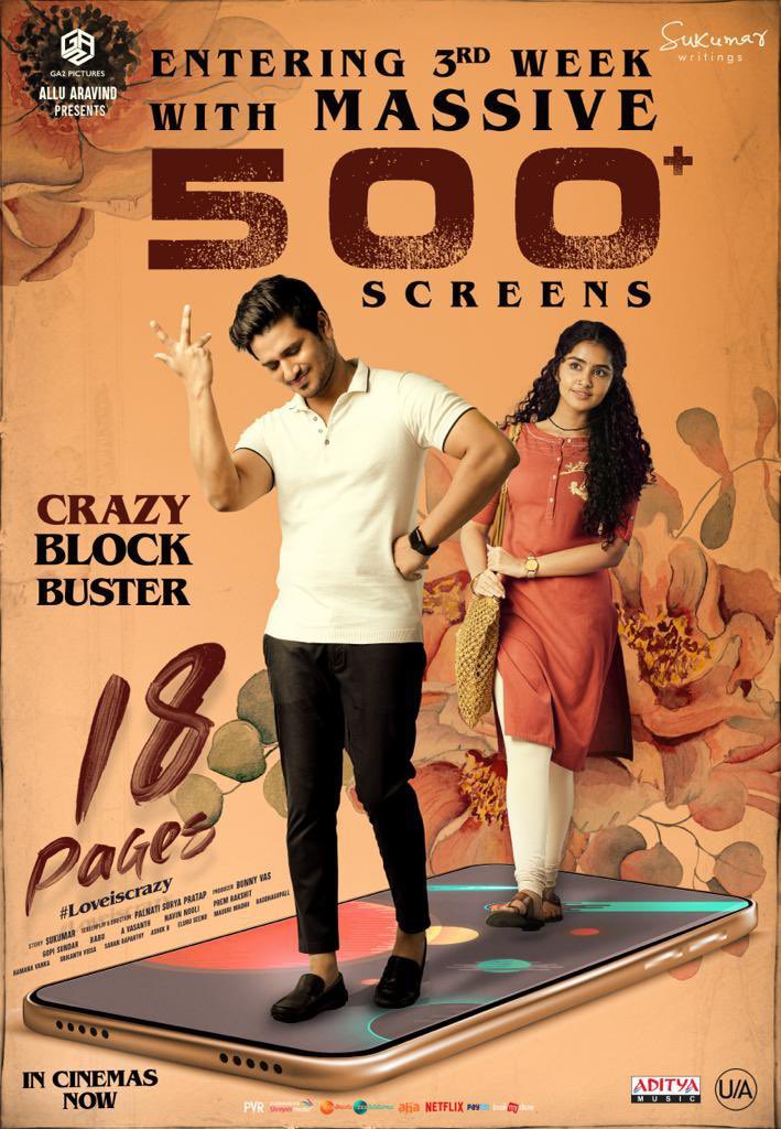 Viswa_27_08's tweet photo. Massive 500+ Screen Count for #18Pages in 3rd Week!

@aryasukku @actor_Nikhil @anupamahere @dirsuryapratap @GopiSundarOffl @idineshtej #NikhilSiddhartha #18PagesMovie https://t.co/reFQQ0TpZI