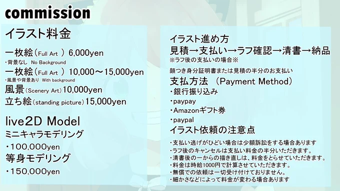 ご依頼料金表サンプル    有償依頼#commission 
