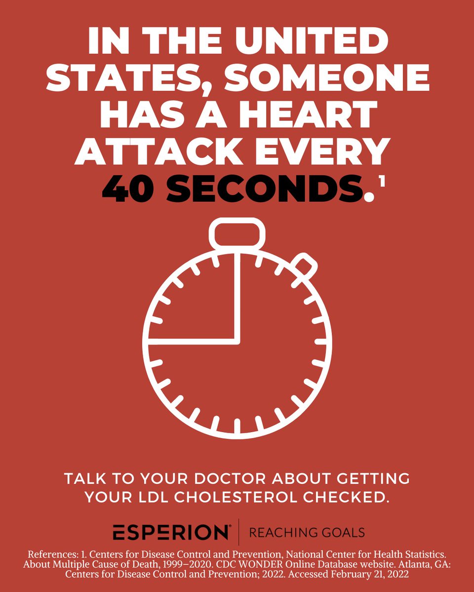 EsperionInc's tweet image. Talk to your doctor about getting your LDL Cholesterol checked. LDLc is an important #RiskFactor for #HeartAttack and #Stroke. 
@CDCgov