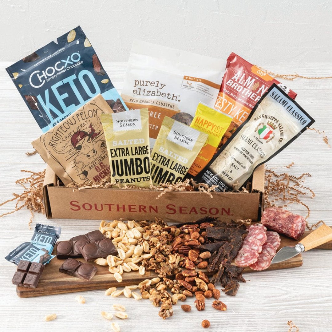 "Treat" yourself to the snack box that is delicious and perfect for your New Year's goals! It contains a selection of keto-friendly meats, nuts, chocolate, and granola to ensure you dabble in the high protein, low carb experience. 😊  Add it to your Southern Season cart today!