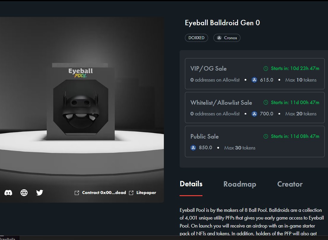 GrindGuildGG's tweet photo. Pool/Billiards fans🎱, look what we found on @MintedNetwork Launchpad page 👀
@eyeball_games is a Cronos Accelerator grant recipient and the next game we're #Bullish on🔥
Get into their Discord and claim that OG role before Jan.16th > https://t.co/51lTEjfFEz
#GrindGuild #NFTs https://t.co/0y8dQxVEr4