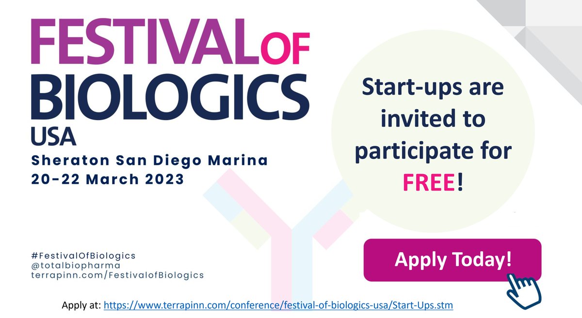The Festival of #Biologics USA offers panel discussions, presentations, and a huge #exhibition floor attracting 50+ disruptive #startups, 300+ expert speakers, 1500+ attendees! Startups are invited to participate for #FREE! Apply today at: terrapinn.com/conference/fes…