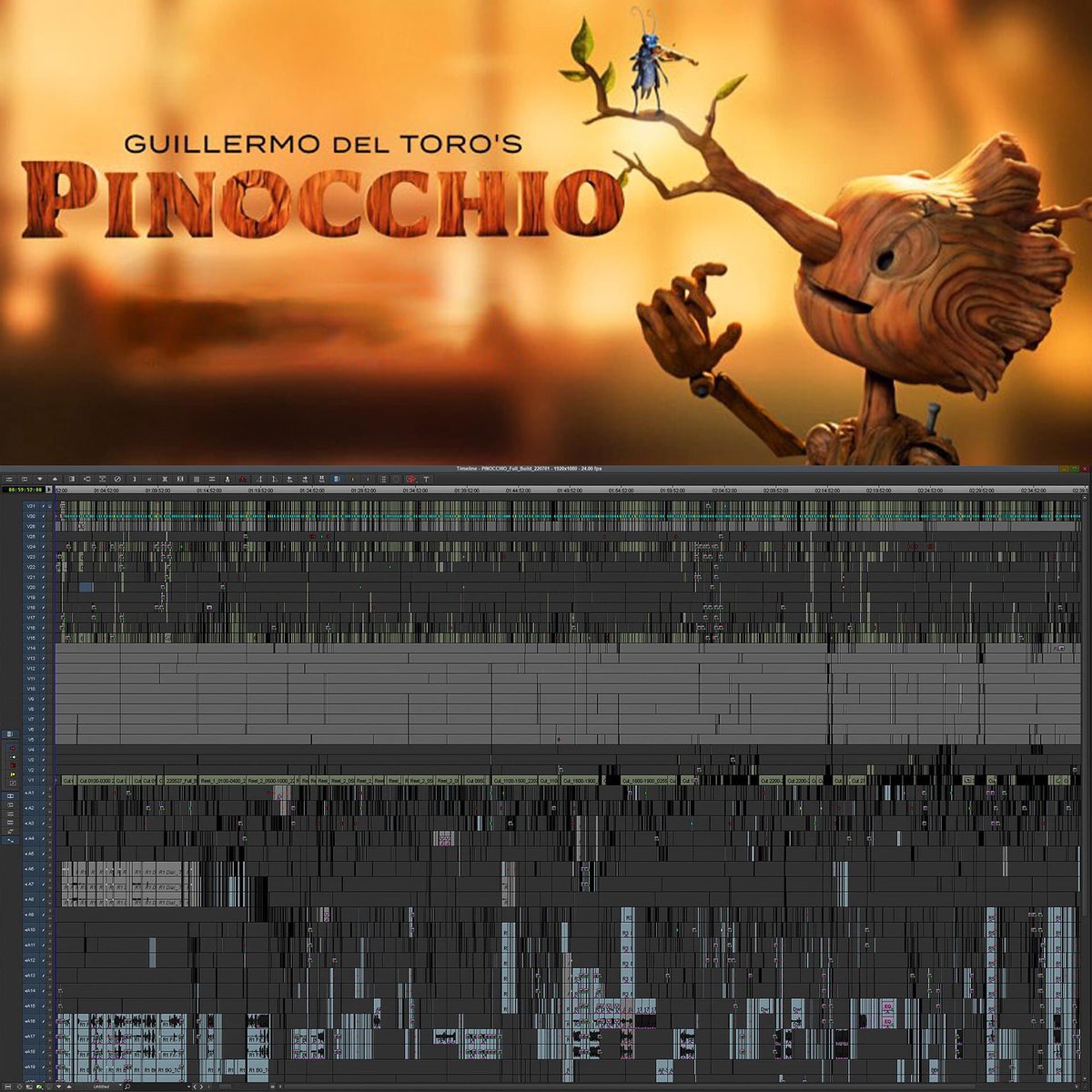 Así se ve el timeline de Pinnochio, de Guillermo del Toro. ❤️🎬
La película fue editada por Ken Schretzmann y Holly Klein ✂️🎞