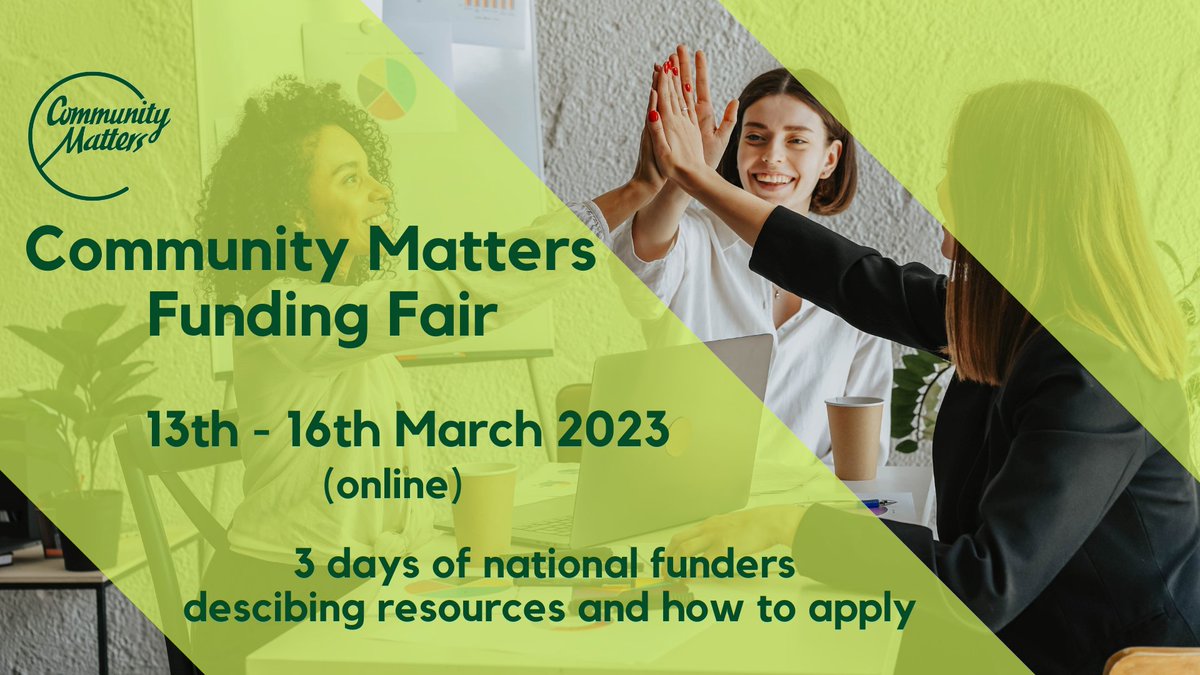 Looking for Funding? 
Building on the success of last year’s online funding fair when we had over 2000 bookings across the 3 days. We are doing it all again with some new exciting funders for 2023
communitymatters.org.uk/news/