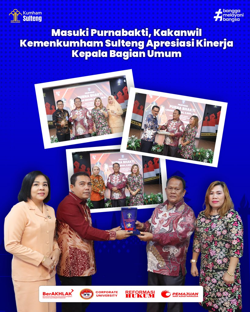 kemenkumsulteng's tweet photo. MASUKI PURNABAKTI, KAKANWIL KEMENKUMHAM SULTENG APRESIASI KINERJA KEPALA BAGIAN UMUM https://t.co/vLrkA3eWXY 

Budi Argap Situngkir
Kanwil Kemenkumham Sulteng
#kemenkumhamsulteng
#kumhampasti https://t.co/oBgi9ZjtoA