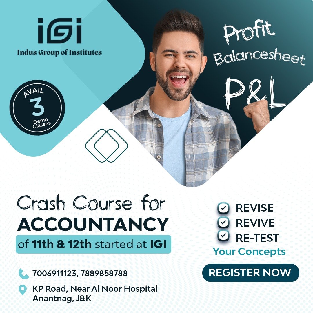 igianantnag's tweet photo. We are conducting a crash course for accountancy of Higher Secondary classes to prepare you for exams as well as the high octane entrance tests! Register Now !

#Anantnag #IndusGroupOfInstitutes  #Coaching https://t.co/SF9txg2yJ2