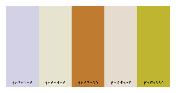 ColPaletteBot's tweet photo. Beep beep, here's a pretty color palette for you!
color-scheme.js parameters used:
- hue: 259
- variation: pastel
- colors: #d3d1e6, #e6e4cf, #bf7c30, #e6dbcf, #bfb530
Have a lovely day!
#twitterbot #colorpalette #colors #palette #prettycolors https://t.co/EgmVutKMIQ