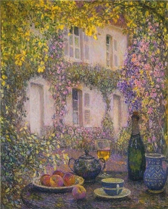 HWarloww's tweet photo. Good Morning Everyone 
Henri Le Sidaner (1862-1939) 
Domestic Interiors and Quiet Streets were his  forte 
Post Impressionist / Intimist painter who originally didn’t want to be pigeonholed into a genre.  I love the colours https://t.co/thFoKFPpDs