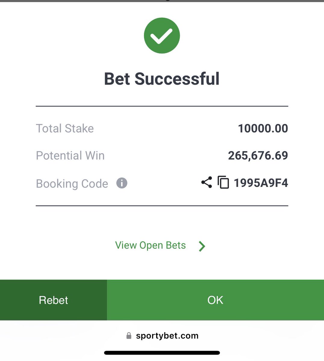 1995A9F4. 20 odds. Just put 100 naira and rest.