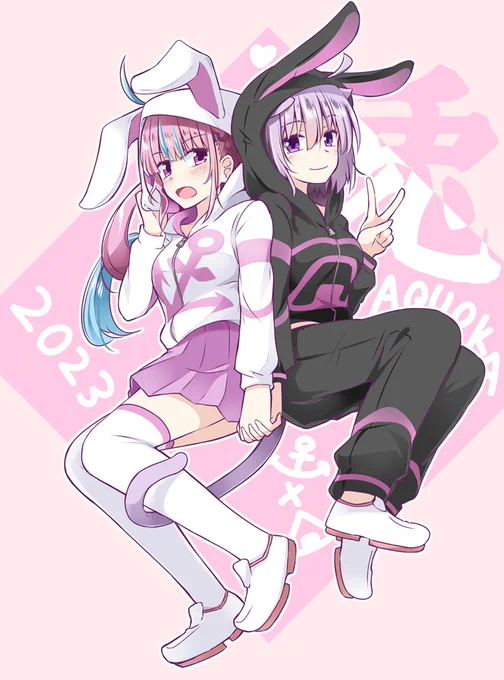 2023描き始め #湊あくあ #ホロライブ #猫又おかゆ #あくおか  