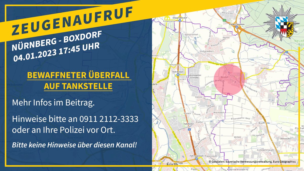 PolizeiMFR's tweet photo. Am Mittwochabend (04.01.2023) überfiel ein bewaffneter Mann eine Tankstelle in #Nürnberg, Stadtteil #Boxdorf. Die #Kriminalpolizei bittet um Zeugenhinweise.
https://t.co/Jj9FhVSkhE https://t.co/TIFSPt2wGY