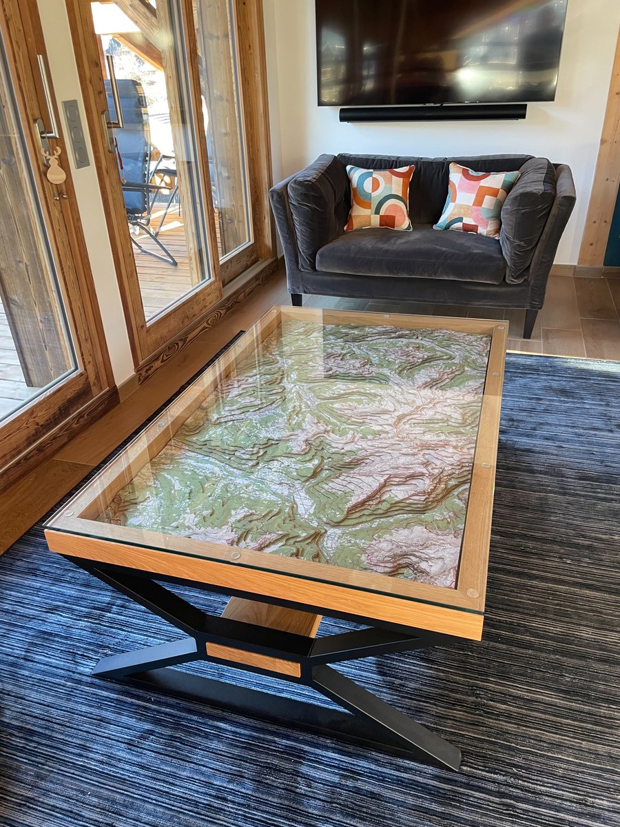 It's always nice to see my work on display in their new homes.  The coffee table made it safely to a chalet in the French Alps! For more information please visit landfall.co.uk | #maps #nauticalcharts #gifts #sailing #walking #skiing #snowboarding #yachts #trekking