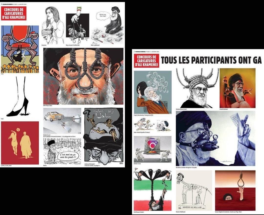 Persianiknkz's tweet image. شارلی ابدو و کاریکاتورهای خامنه‌ای و شرکا

این نشریه معروف فرانسوی مجموعه‌ای از کارتون‌ها با سوژه‌ی رهبر حکومت عسلامی رو در شماره‌ی جدیدش منتشر می‌کنه

عبدالهیان نفهم به دولت فرانسه اعتراض کرده؛ فکر می‌کنه مکرون می‌تونه تلفن بزنه بگه چاپ نکنن

#مهسا_امینی
#اعتصابات_سراسری

‌