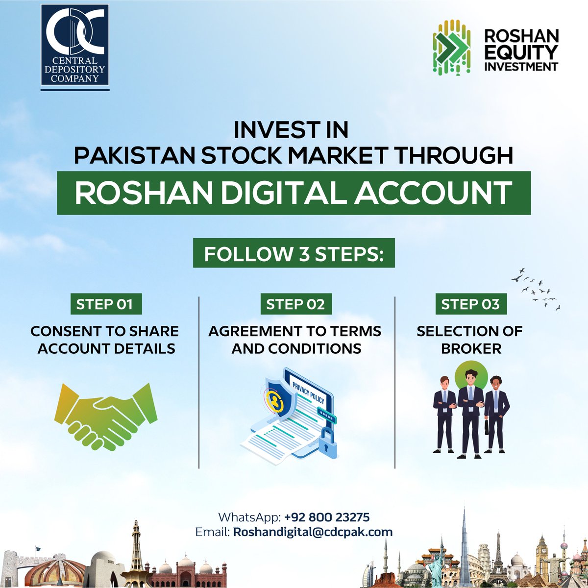 Through the Roshan Digital Account, Non-Resident Pakistanis can start investing in the Pakistan Stock Market via a simple and convenient three-step process on their bank's portal. #cdcpakistan #RoshanDigitalAccount