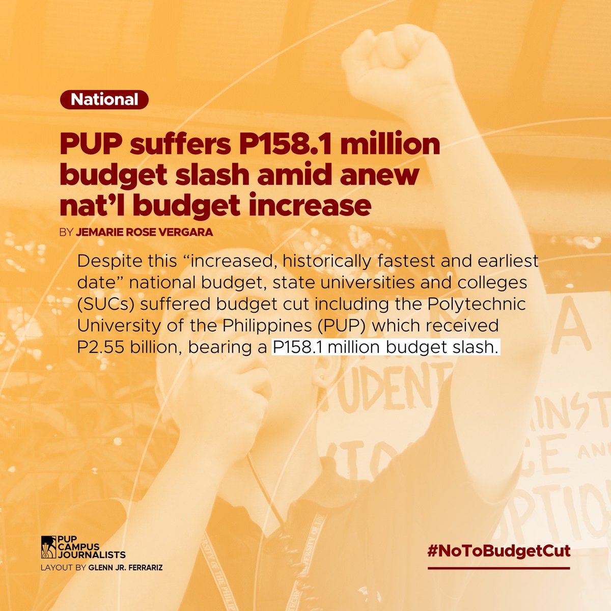 pupcjs's tweet photo. The funding for additional classrooms, laboratories and other infrastructures, proper ventilation, treatment costs, and additional security measures on campuses is also still indefinite because of the budget cut in capital outlay that has only P95 million funds. https://t.co/3TIVKvNnb6