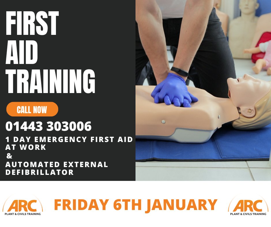 ARC Plant &amp; Civils are providing First Aid Training (1 Day Emergency First Aid at Work &amp; Automated External Defibrillator) on Friday the 6th of January 2023

Please contact us on 01443 303006 or +44 7468 595888 to book