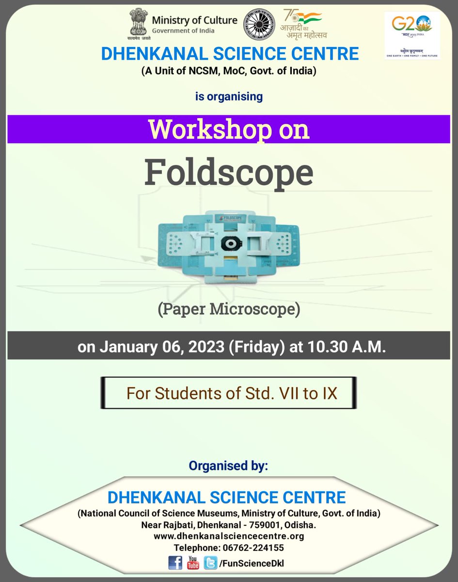 ncsmgoi's tweet image. To encourage students to do practicals on microorganisms with basic tools, @FunScienceDkl  a unit of @ncsmgoi  is organising a Hands-on-Workshop on Foldscope on January 06, 2023.

#foldscope #handsonlearning #handsonactivities