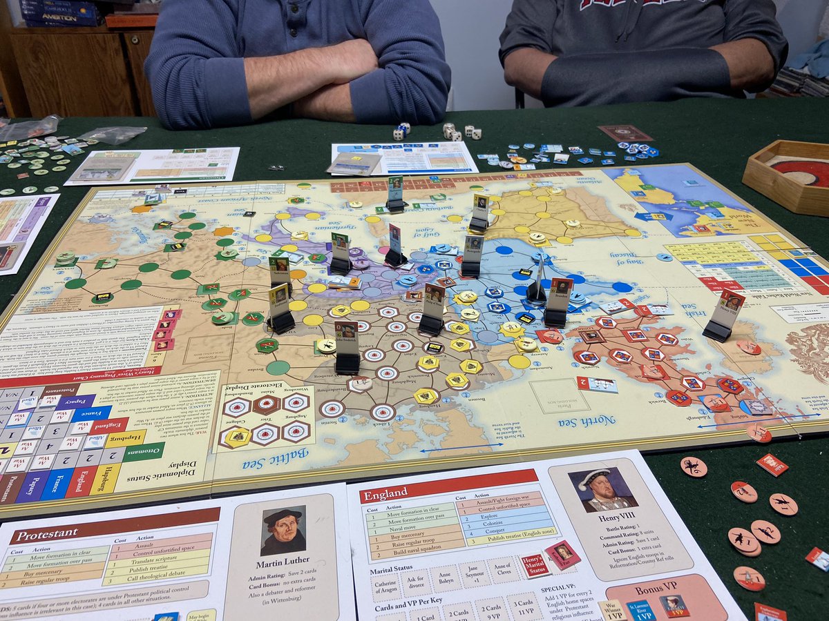 Midweek gaming in New Albany, IN.  We finished Here I Stand with a cone from behind English victory.  What a great game!  #HereIStand @gmtgames