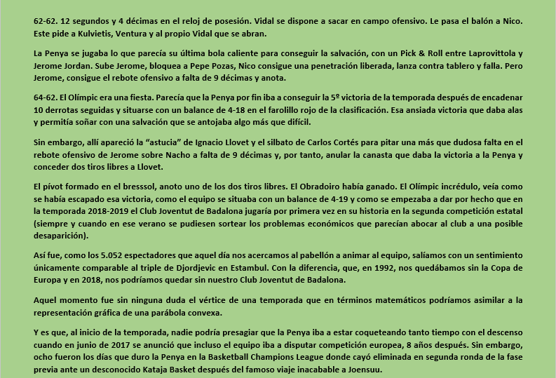 labibliapenyera's tweet image. La historia de como, cuando, donde y por qué nació la @labibliapenyera...
"62-62. 12 segundos y 4 décimas en el reloj de posesión. Vidal se dispone a sacar en campo ofensivo. Le pasa el balón a Nico. Este pide a Kulvietis, Ventura y al propio Vidal que se abran..."