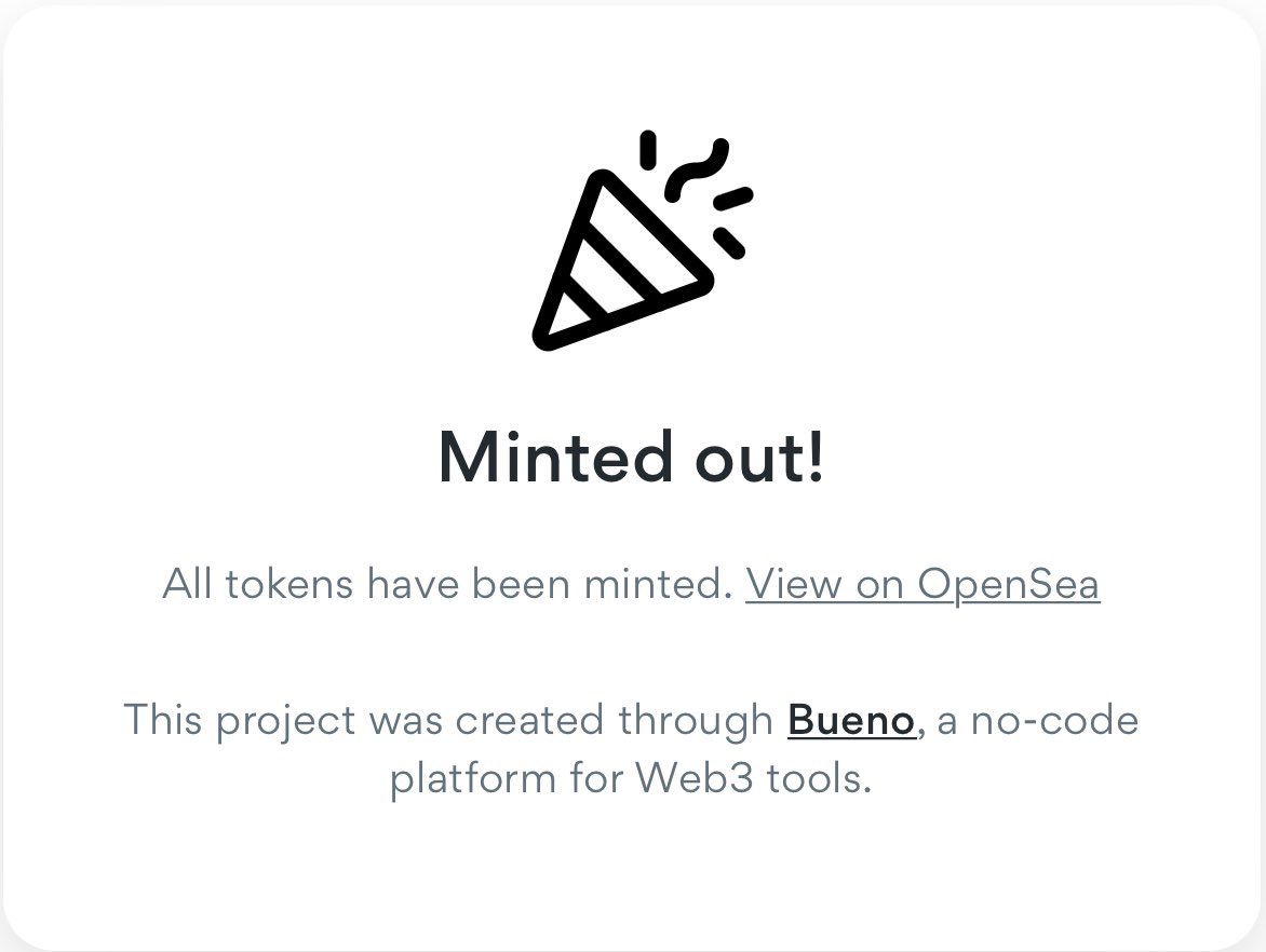 🛑 All mints are finished. 

✅ We are very glad that you were with us, the Q2 phase will start soon.

#NFTs #NFT #NFTCommunity #NFTGiveaways #NFTGiveaway