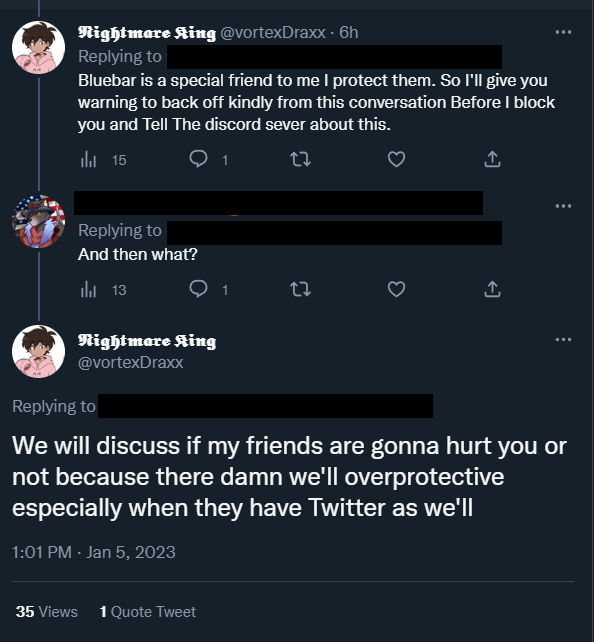 LittleBlackBi10's tweet photo. @AkumaMikoVT More of them threatening people https://t.co/iYtnbti39t