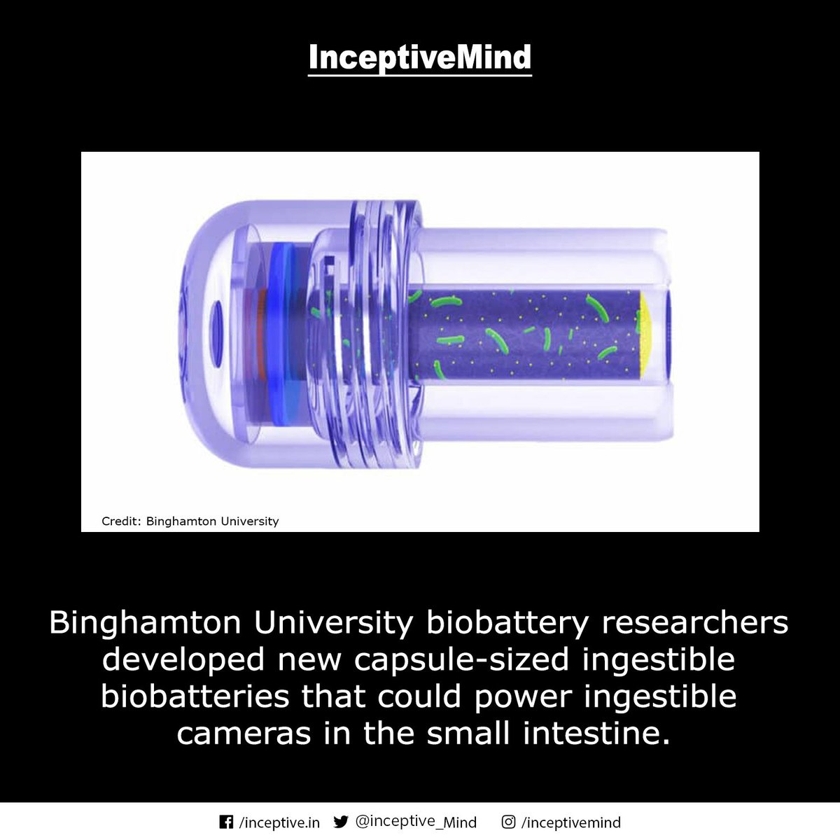Inceptive_Mind's tweet photo. New biobatteries power ingestible cameras in the small intestine.
#biobatteries #researchers #ingestible #innovation #invention #technology #inceptivemind https://t.co/ghOiOuMMfq