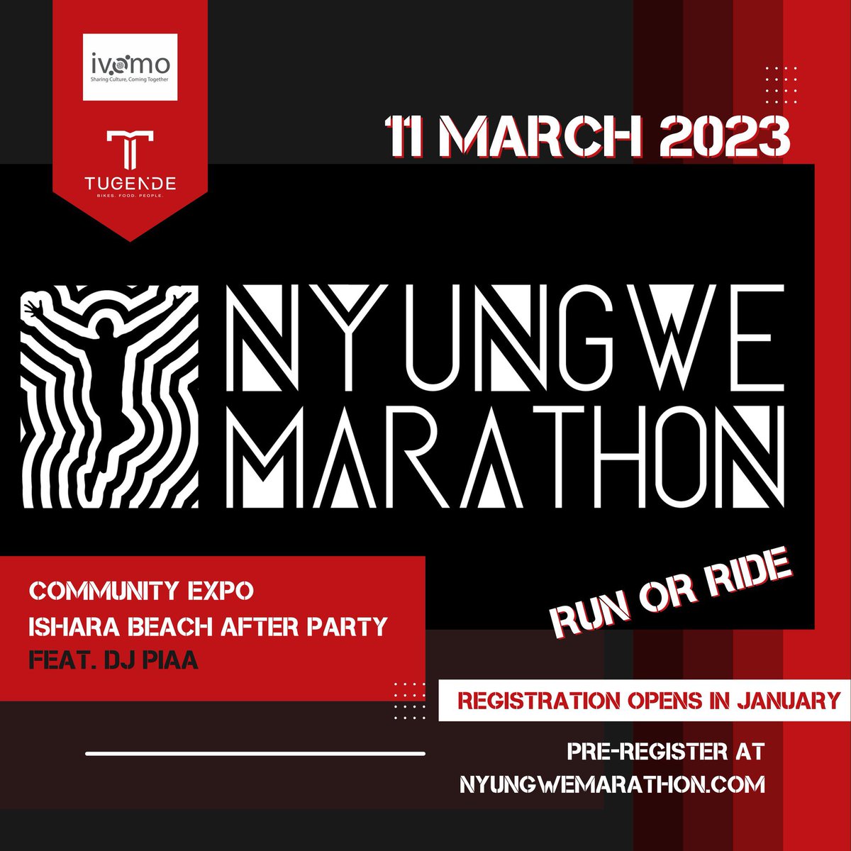 You can run, ride, or do both this year! I will be ready to entertain you at the finish line and in the after party at ISHARA BEACH 🔥🔥🔥 Pre-register at nyungwemarathon.com