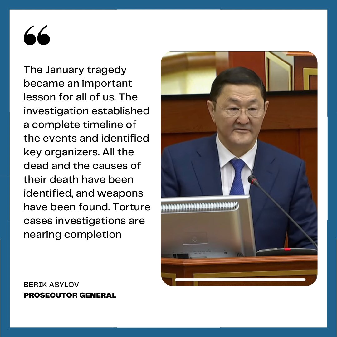 TheAstanaTimes's tweet photo. “The #JanuaryTragedy became an important lesson for all of us. The investigation established a complete timeline of the events and identified key organizers. All the dead and the causes of their death have been identified, and weapons have been found...”Berik Asylov said. https://t.co/mJReNyxhlk